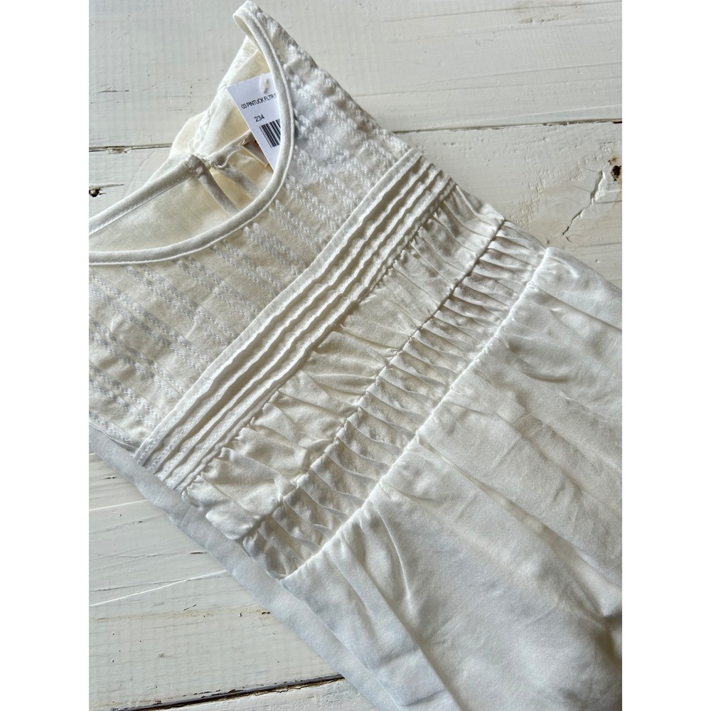 Stitch by Chenault White Cotton Pintuck Smocked Flutter Sleeve Blouse2120CH379 S